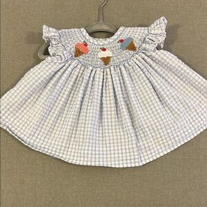 Blue Gingham Baby Blouse with Ice Cream Smocked Detail